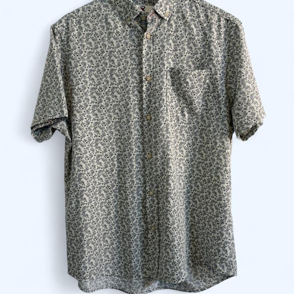 Coastal International Report Floral Button Up Short Sleeve Shirt Gray Size L